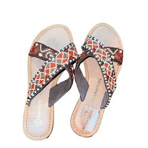 Chinese Laundry Brown Beaded Sandals Size 6